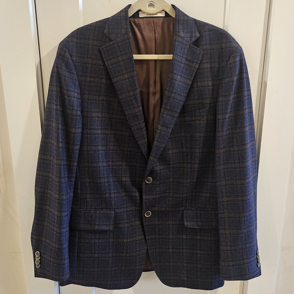 Hardwick Checkered Plaid Tweed Super 110s Wool 2-Button Blazer - Size 42R - USA